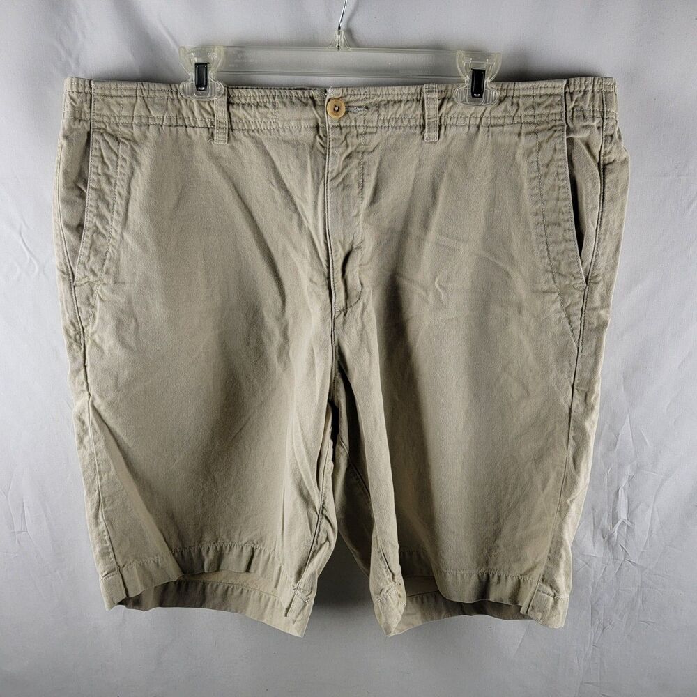 Tommy Bahama Shorts Mens 1XB Flat Front Beige Cotton Linen Modal Elastic Khaki